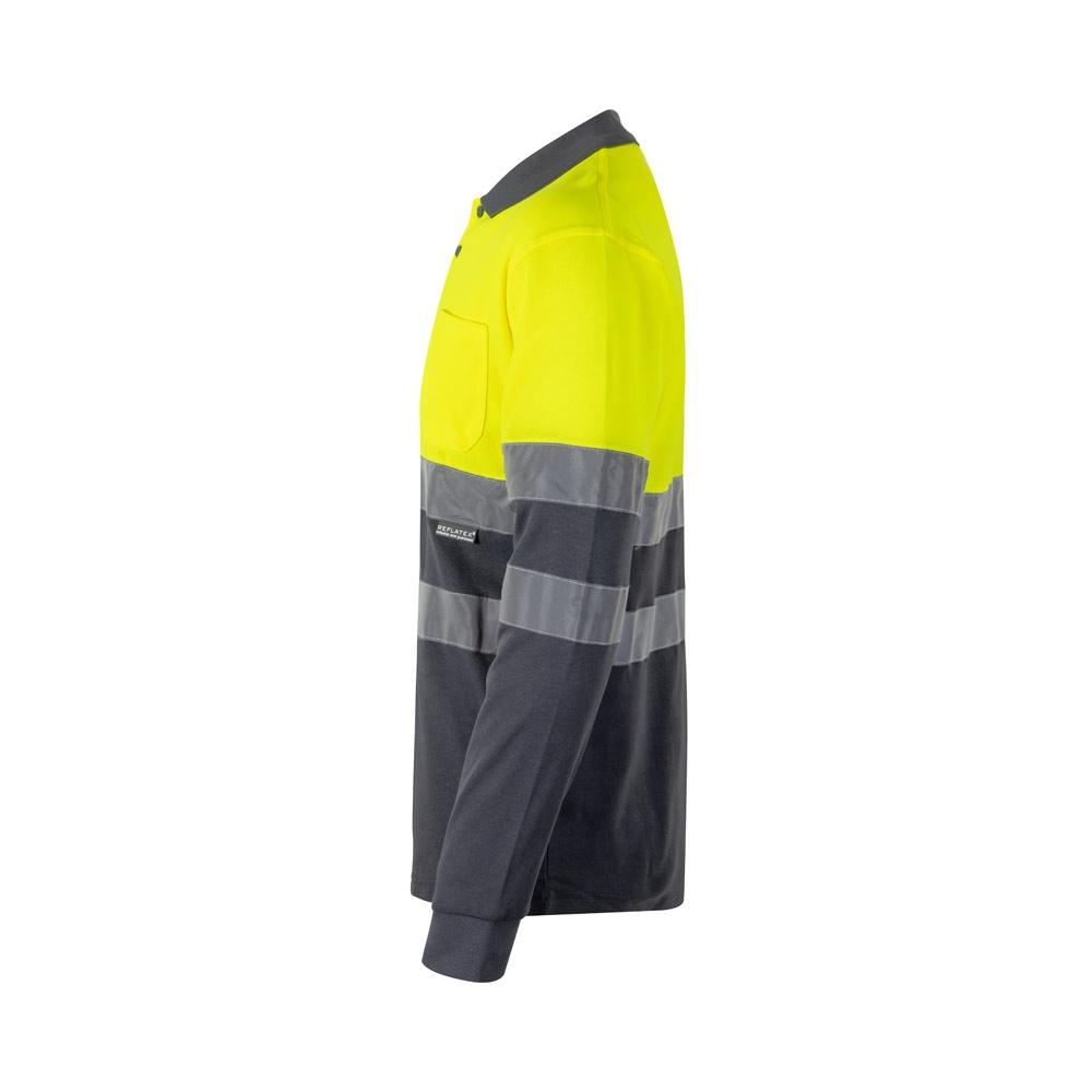 VL PLUTO. Tricou polo piqué bicolor (150g/m²) cu mâneci lungi, din bumbac (55%) și poliester (45%) Gri Galben XL