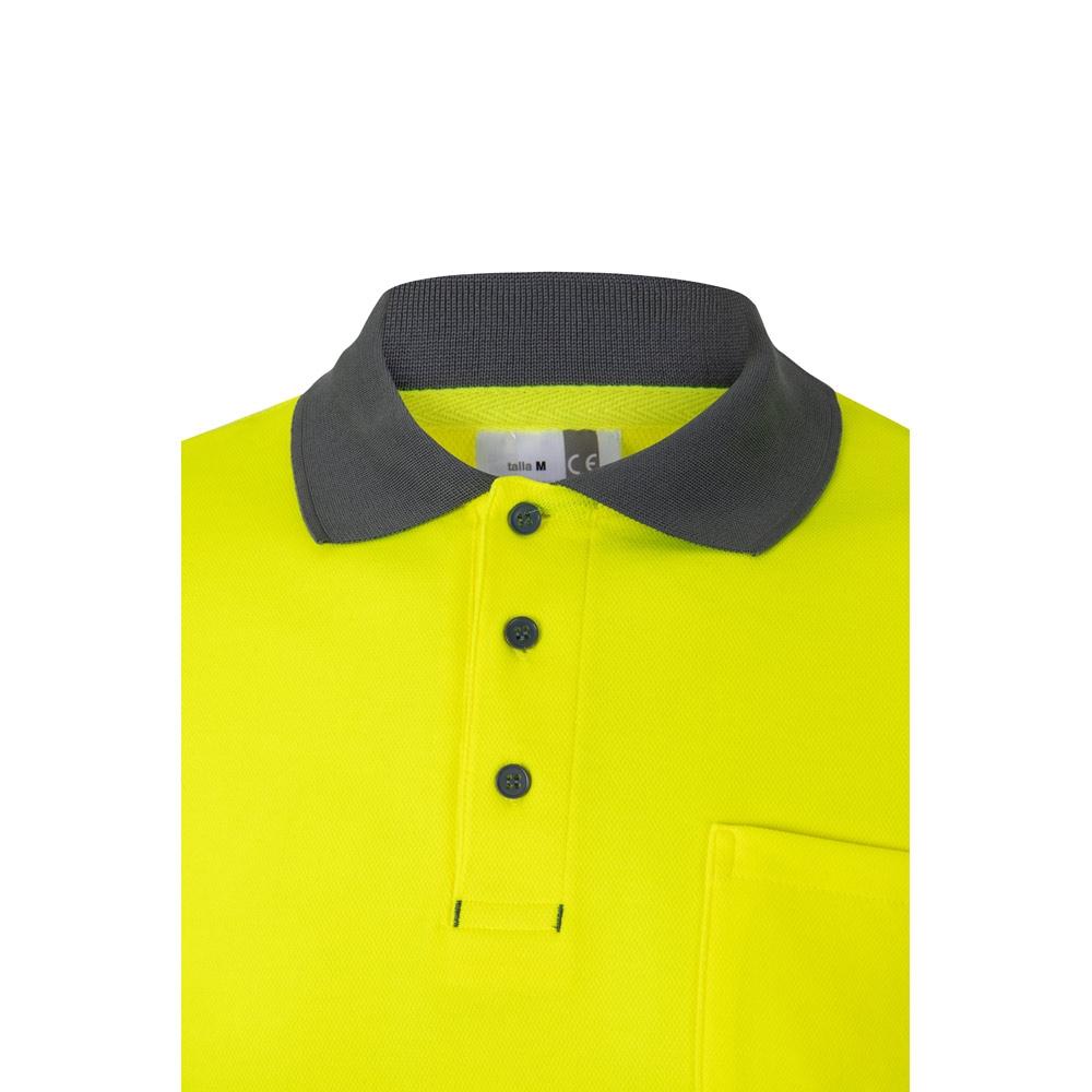 VL PLUTO. Tricou polo piqué bicolor (150g/m²) cu mâneci lungi, din bumbac (55%) și poliester (45%) Gri Galben XL