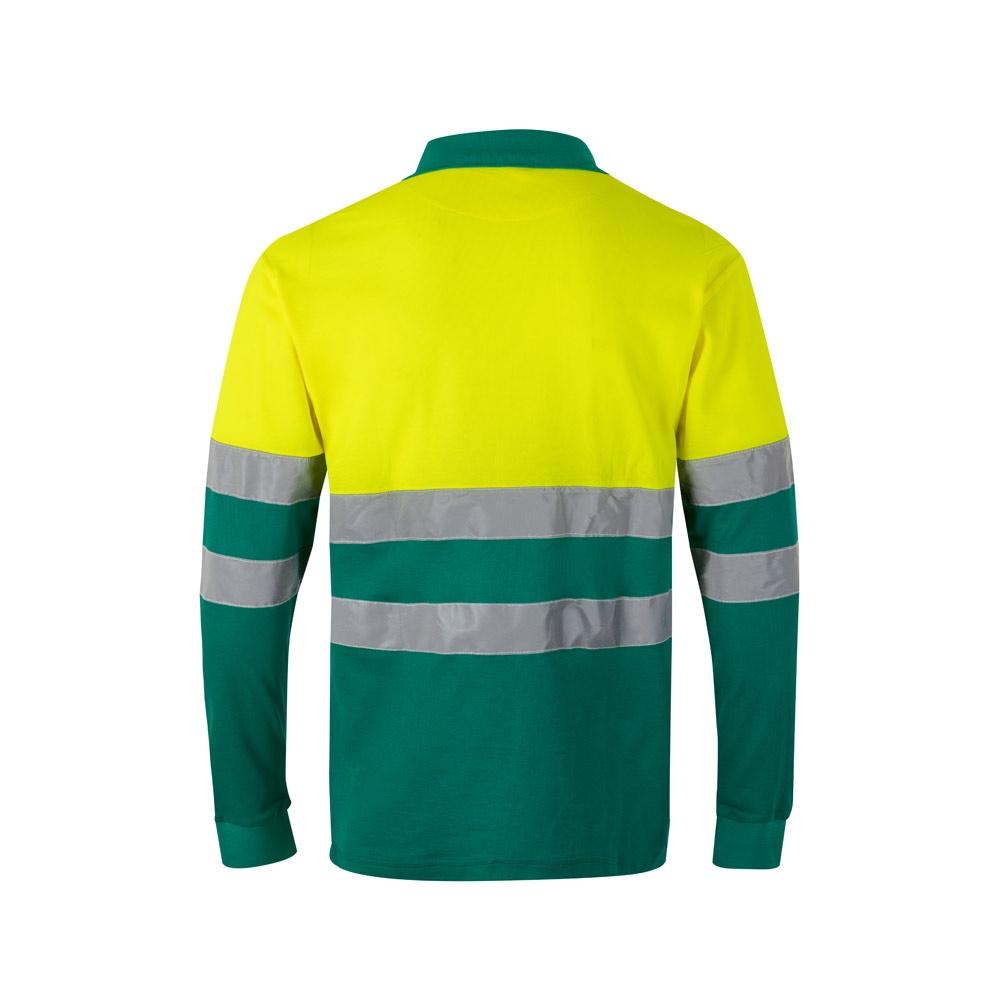 VL PLUTO. Tricou polo piqué bicolor (150g/m²) cu mâneci lungi, din bumbac (55%) și poliester (45%) Verde Galben 3XL