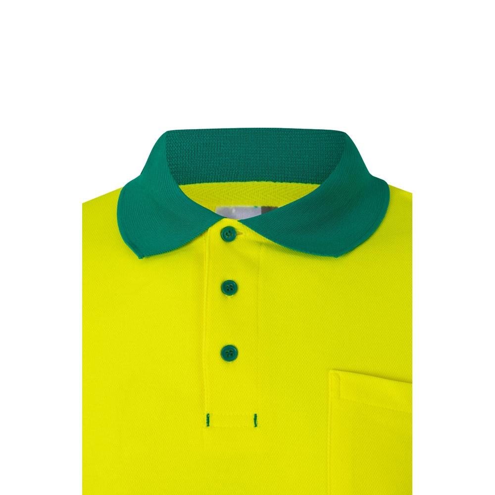 VL PLUTO. Tricou polo piqué bicolor (150g/m²) cu mâneci lungi, din bumbac (55%) și poliester (45%) Verde Galben 3XL