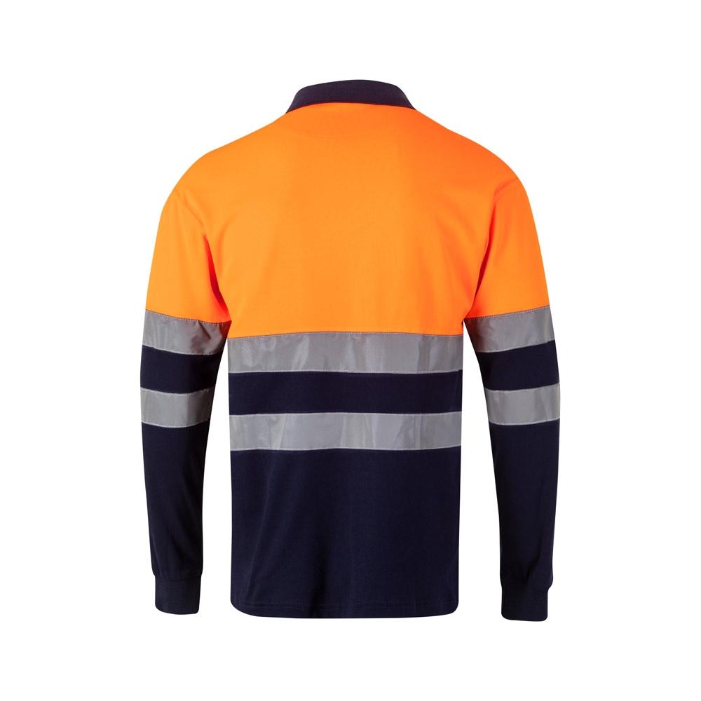 VL PLUTO. Tricou polo piqué bicolor (150g/m²) cu mâneci lungi, din bumbac (55%) și poliester (45%) Albastru Portocaliu M