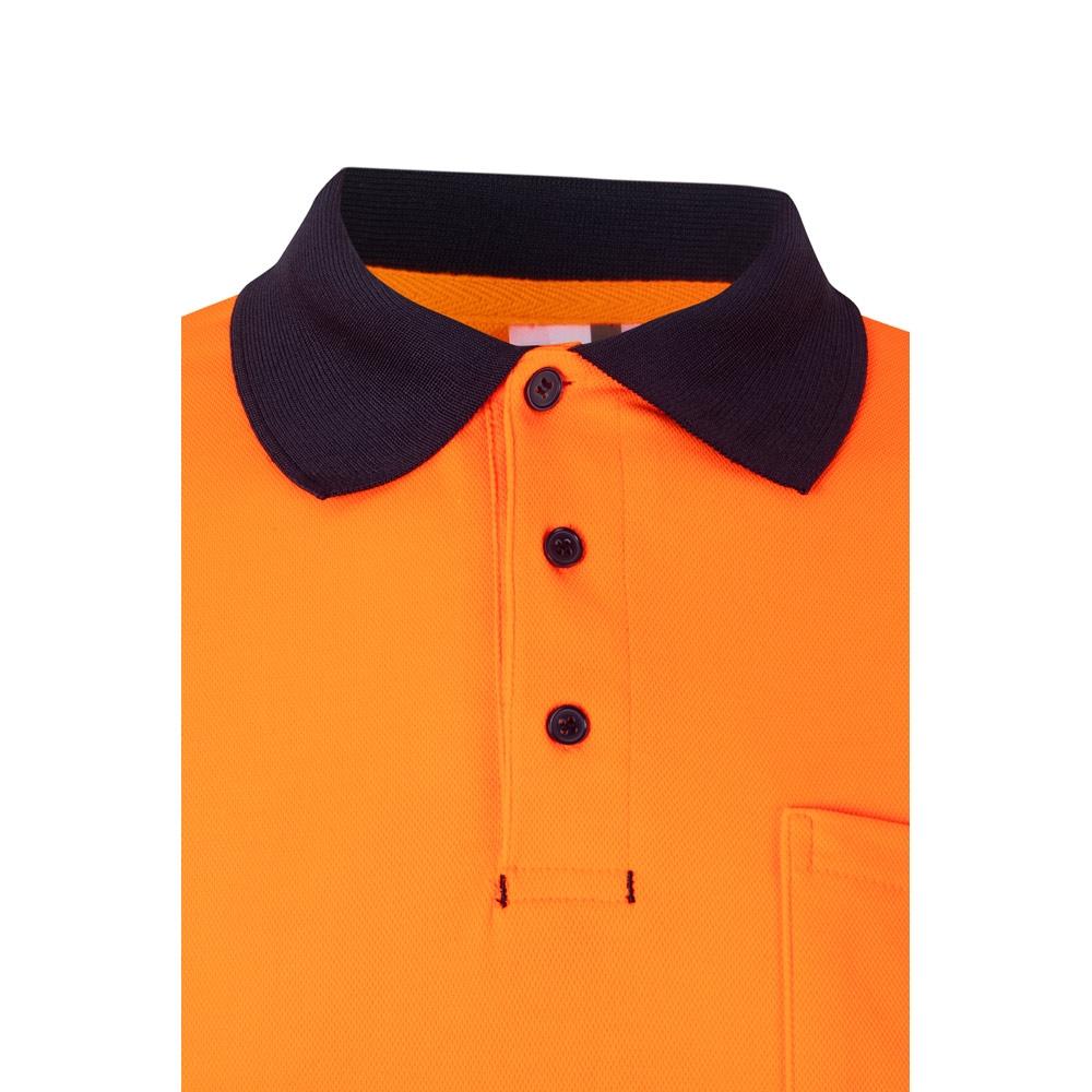 VL PLUTO. Tricou polo piqué bicolor (150g/m²) cu mâneci lungi, din bumbac (55%) și poliester (45%) Albastru Portocaliu M