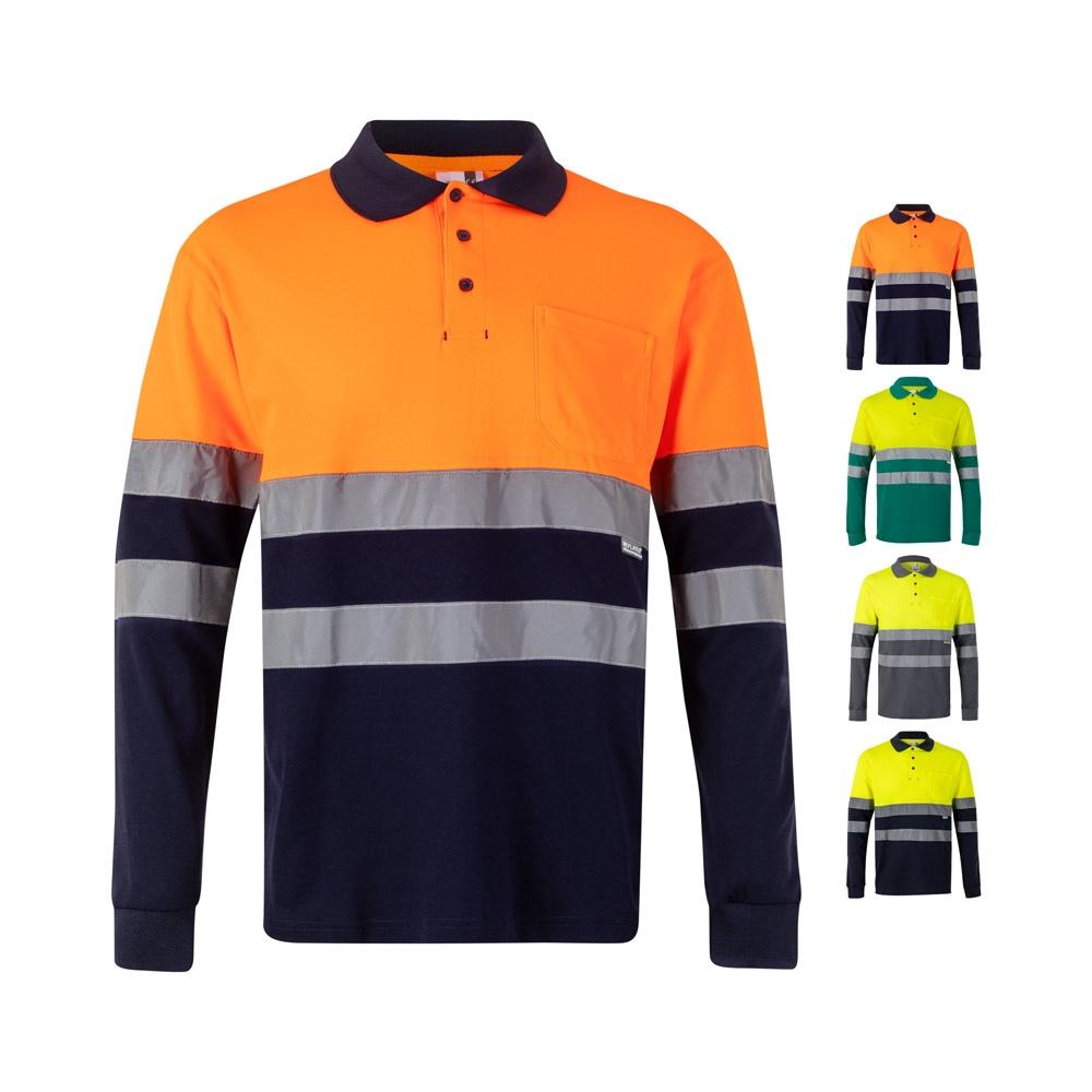 VL PLUTO. Tricou polo piqué bicolor (150g/m²) cu mâneci lungi, din bumbac (55%) și poliester (45%) Verde Galben 3XL
