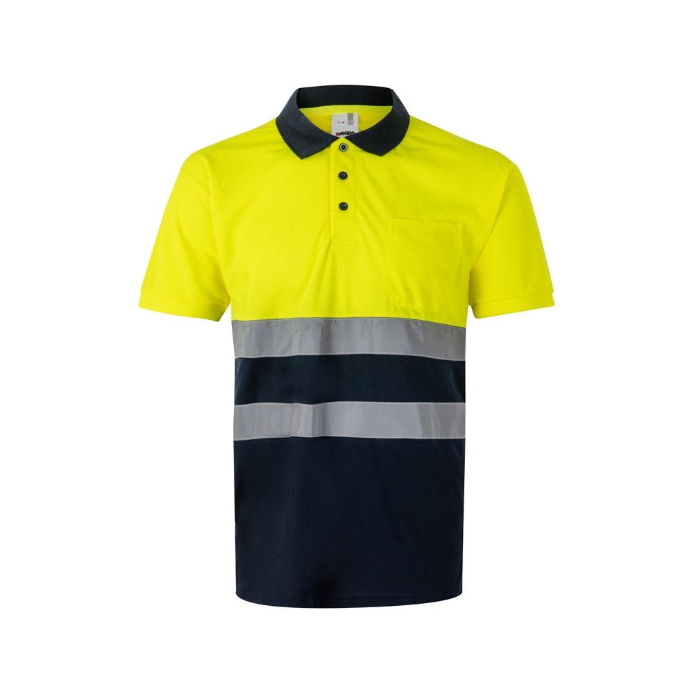 VL FORTUNA. Tricou polo Bird-eye (140g/m²) cu mâneci scurte, din poliester (100%) Albastru Galben L