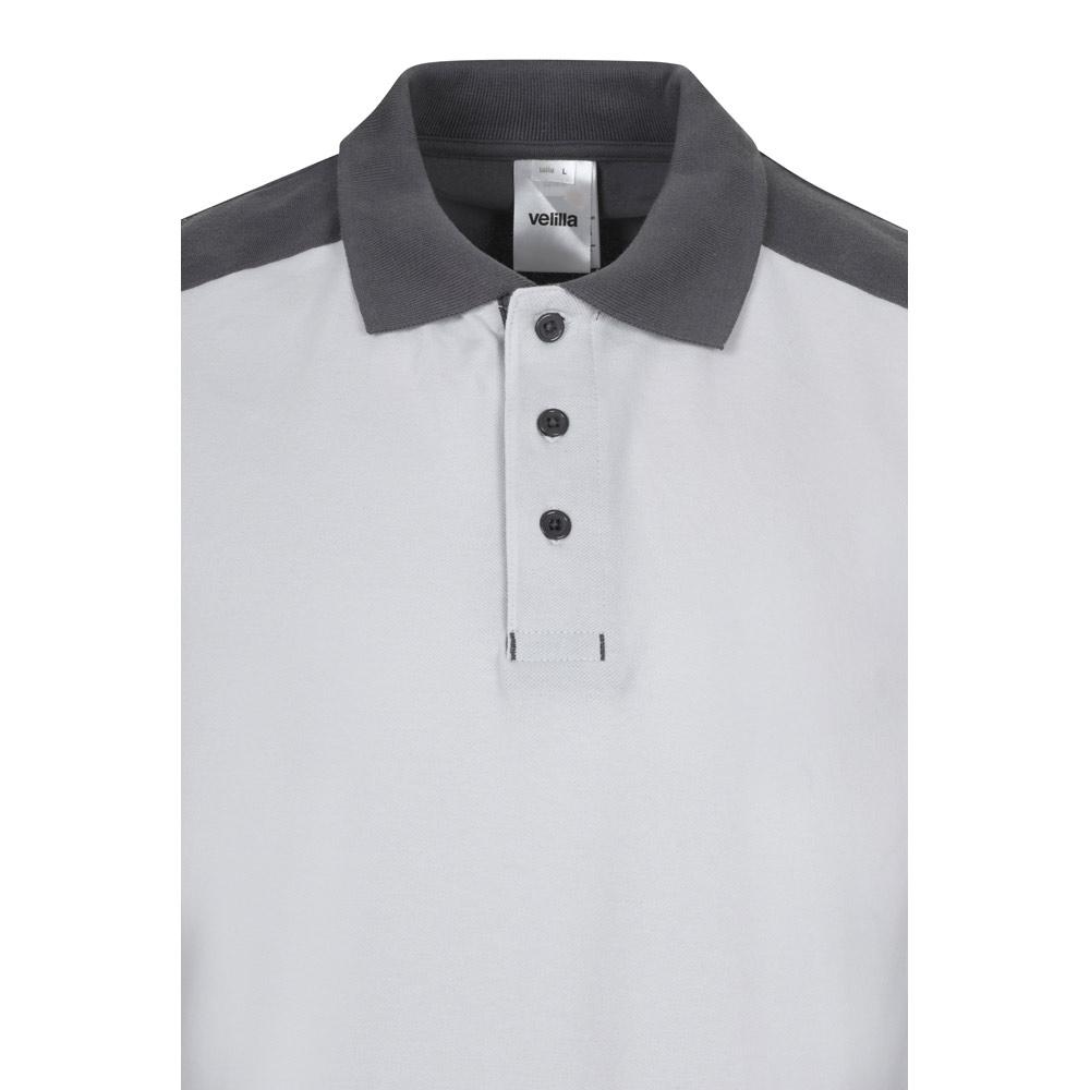 VL VELES. Tricou polo piqué stretch bicolor (200 g/m²), cu mâneci scurte, din poliester (96%) și elastan (4%) Alb M