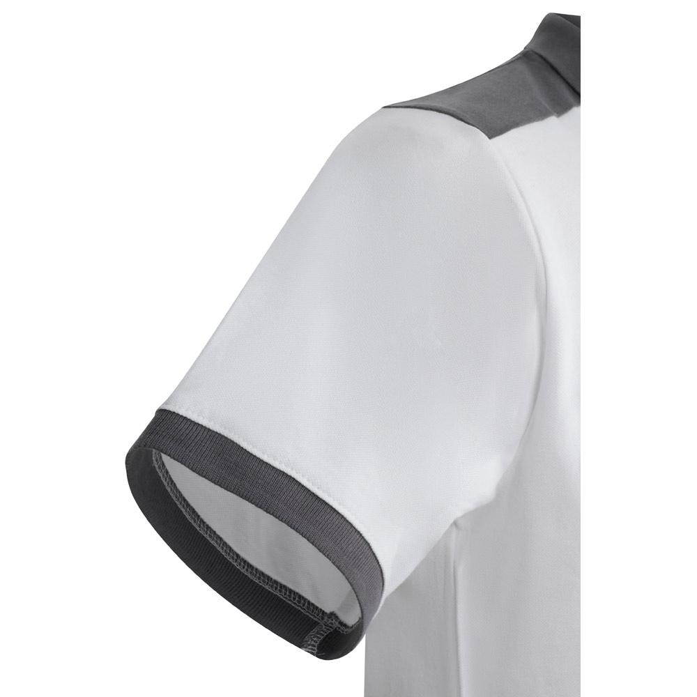 VL VELES. Tricou polo piqué stretch bicolor (200 g/m²), cu mâneci scurte, din poliester (96%) și elastan (4%) Alb M