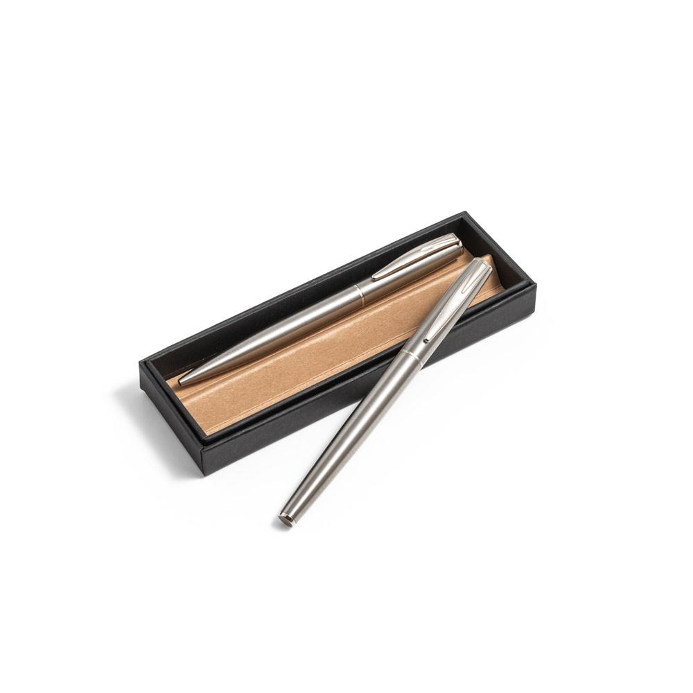 ELLA. Set de roller și pix, cu corp din oțel inoxidabil (53% rSS) cu clip Argintiu satinat