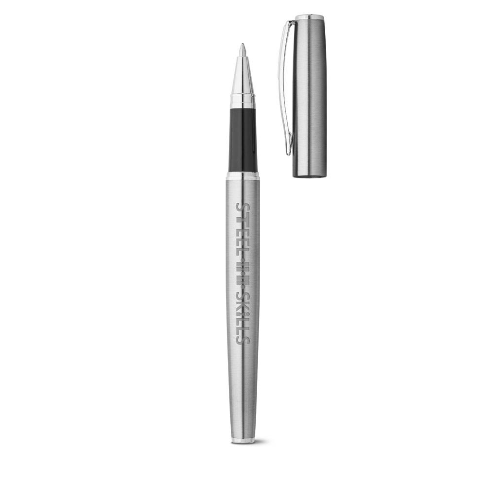 ELLA. Set de roller și pix, cu corp din oțel inoxidabil (53% rSS) cu clip Argintiu satinat