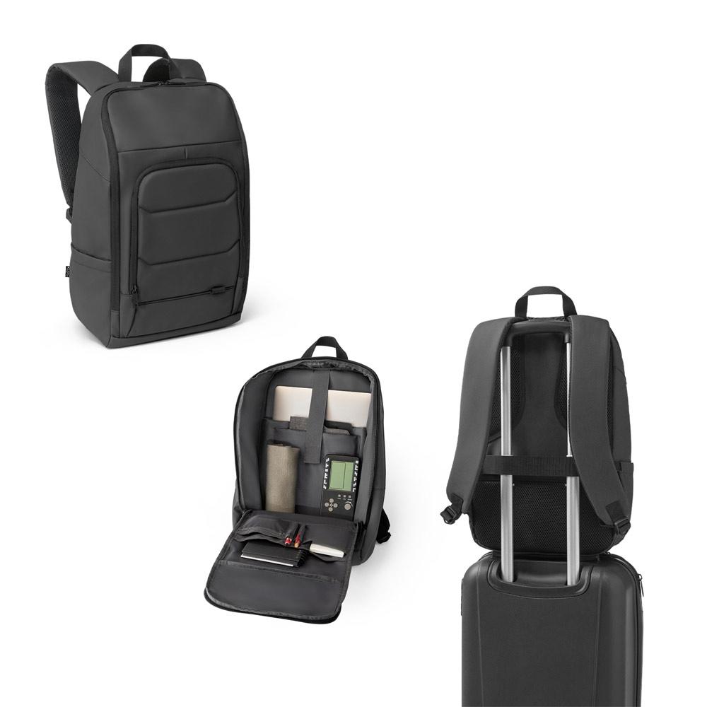 TOULON. Rucsac pentru laptop fabricat din poliester reciclat 600D de înaltă densitate, cu finisaj rezistent la apă și căptușeală 16 Negru