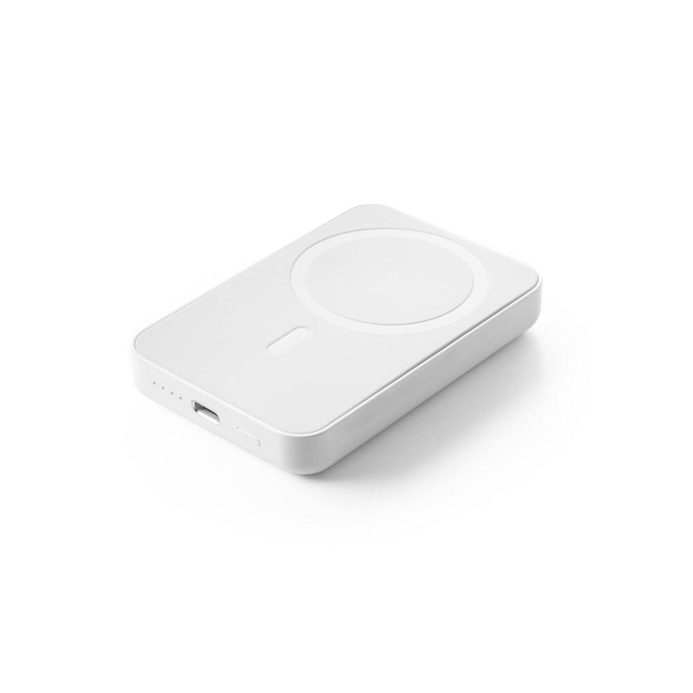 AMPERE 5. Power bank magnetic de 5.000 mAh cu încărcător wireless ultrarapid de 15W în ABS reciclat (100% rABS) Alb