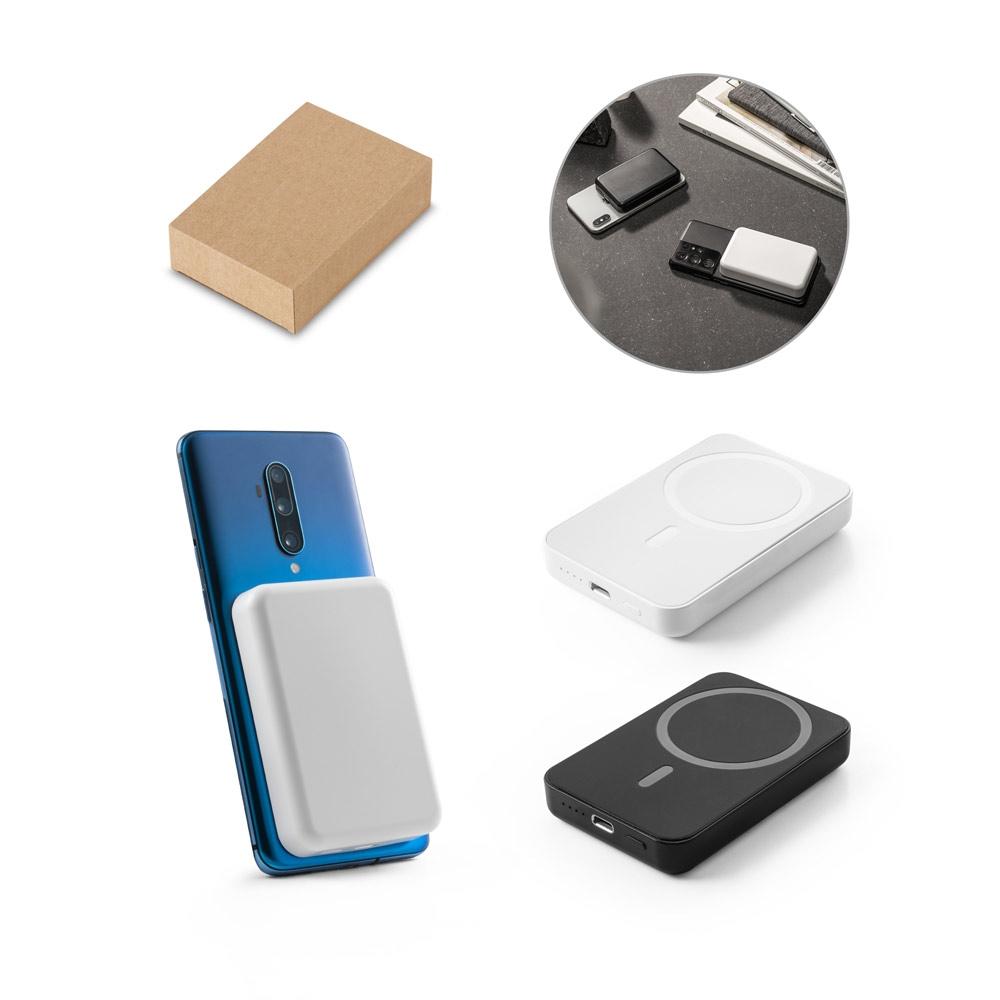 AMPERE 5. Power bank magnetic de 5.000 mAh cu încărcător wireless ultrarapid de 15W în ABS reciclat (100% rABS) Alb