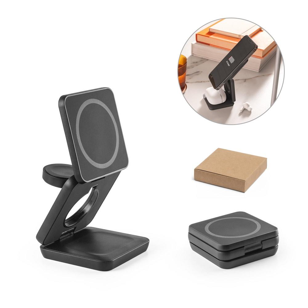 BROGLIE. Încărcător wireless magnetic 3 în 1 super rapid de 15W din ABS reciclat (100% rABS) Negru