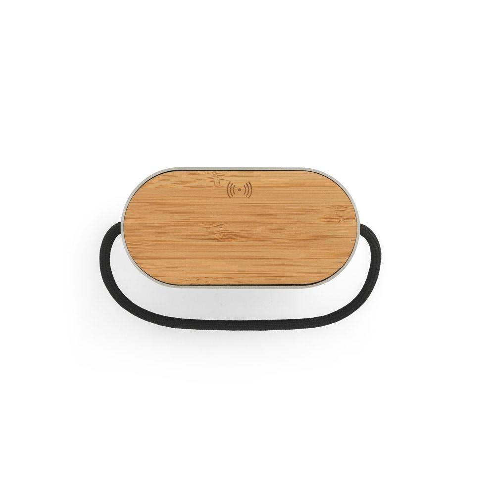 GUETTA. Boxă portabilă 5W cu încărcător wireless super-rapid de 15W, autonomie 2h, din bambus și PET reciclat (100% rPET) Gri închis