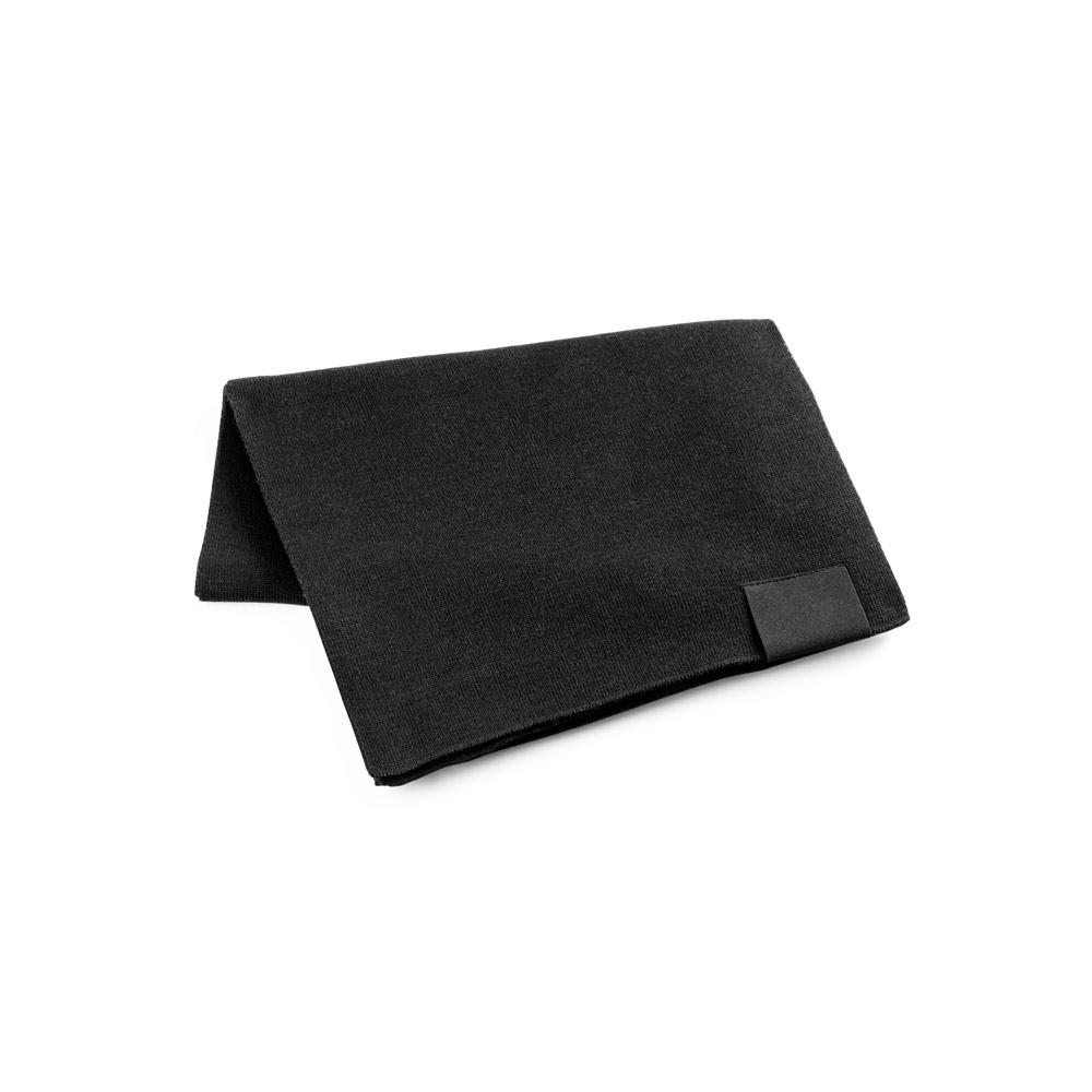 SERENITY. Eșarfă din poliester reciclat (100% rPET) cu un detaliu cusut pentru personalizare Negru