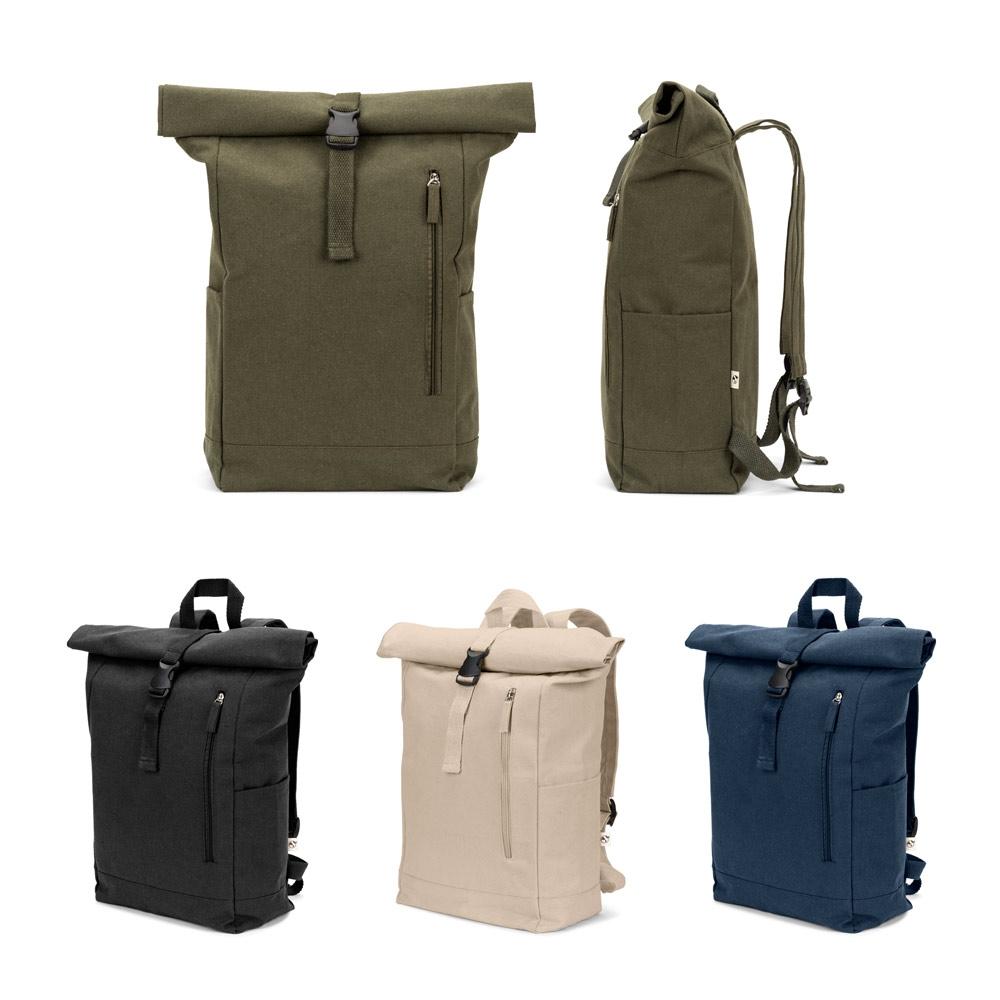 Rucsac bumbac și poliester reciclat Saint, închidere rulată, 380 g/m² Negru
