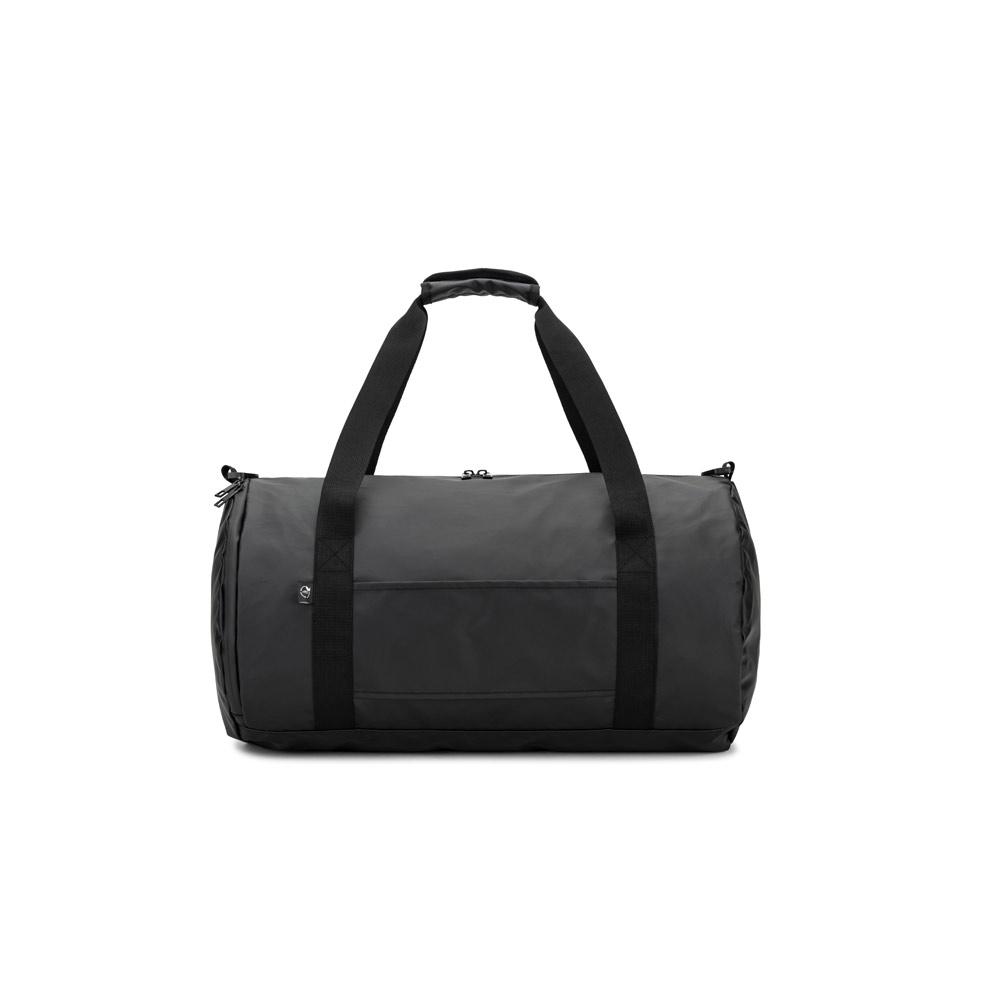 Geantă sport cilindrică Osasco Sport din poliester reciclat 600D, compartiment pantofi Negru