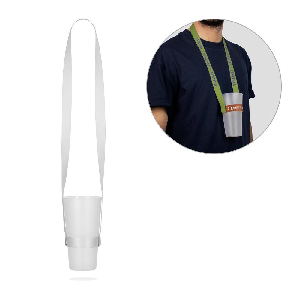 Lanyard și suport pahare Bradford din poliester reciclat rPET Alb