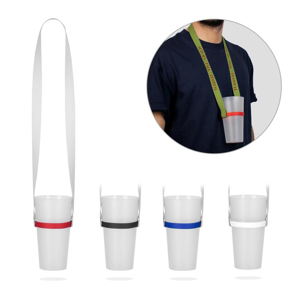 Lanyard Rotherham din poliester reciclat rPET, suport silicon pentru pahare Alb