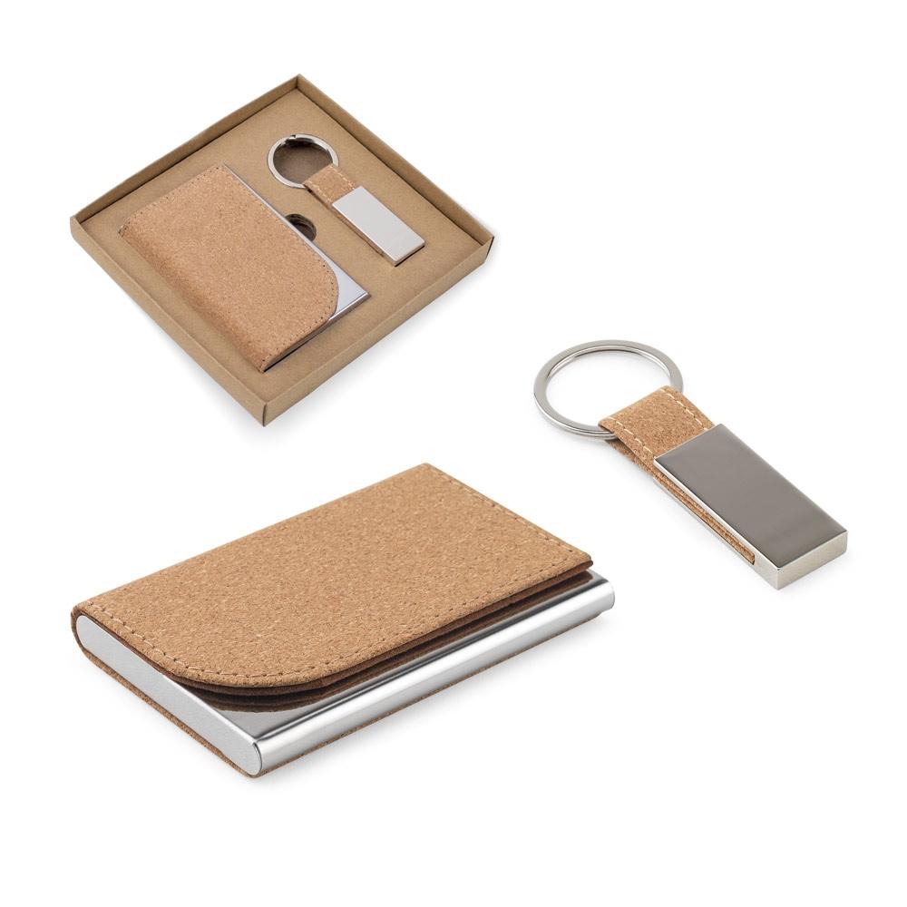 Set portcard și breloc Gosling din metal și plută Natural
