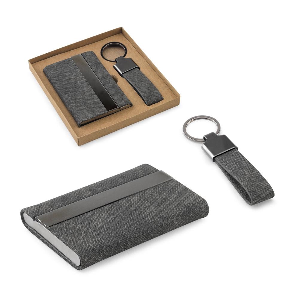 Set portcard și breloc Vaughn din metal și poliester reciclat rPET Gri închis