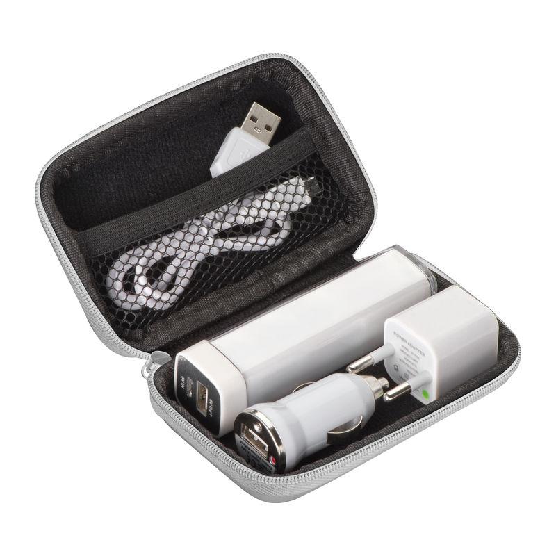 Set călătorie încărcător USB și Powerbank Alb