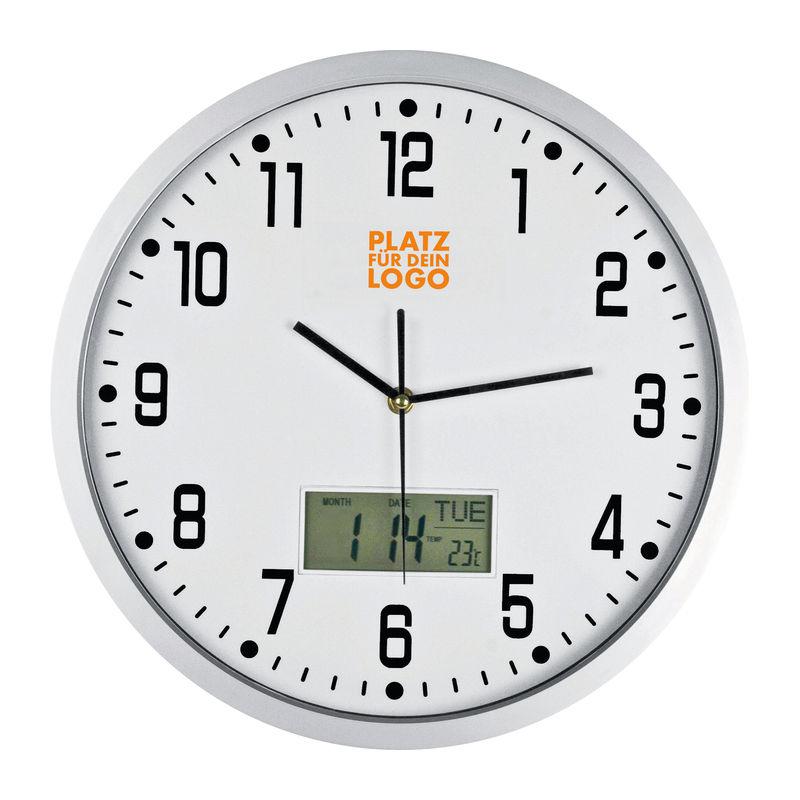 Ceas perete cu calendar şi termometru Alb