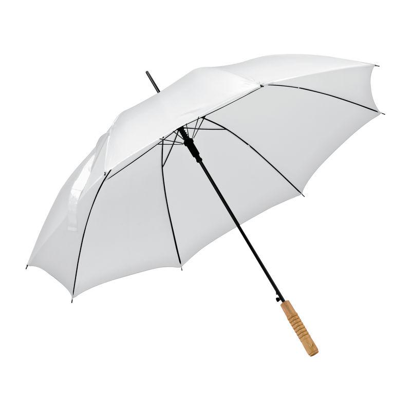Umbrelă automată cu mâner din lemn şi vârf metalic Alb