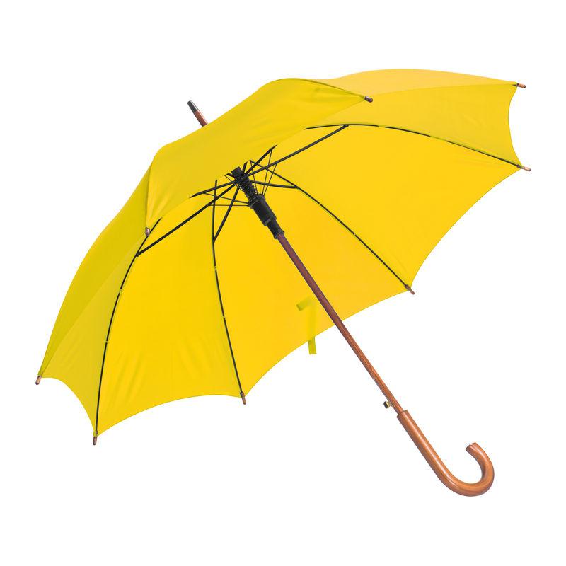 Umbrelă automată cu mâner din lemn Galben