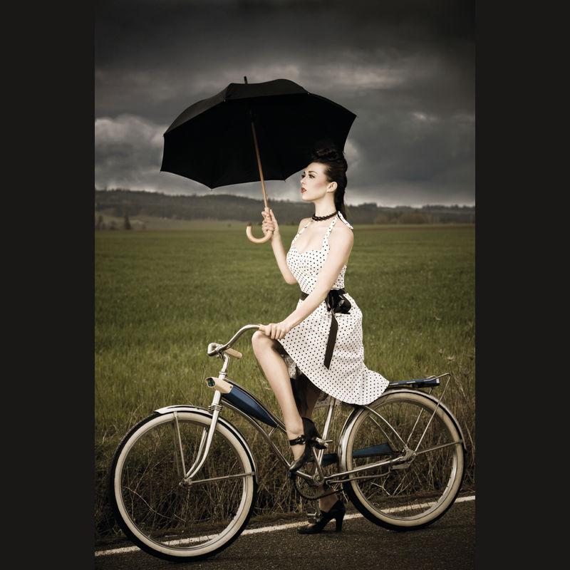 Umbrelă automată cu mâner din lemn Negru