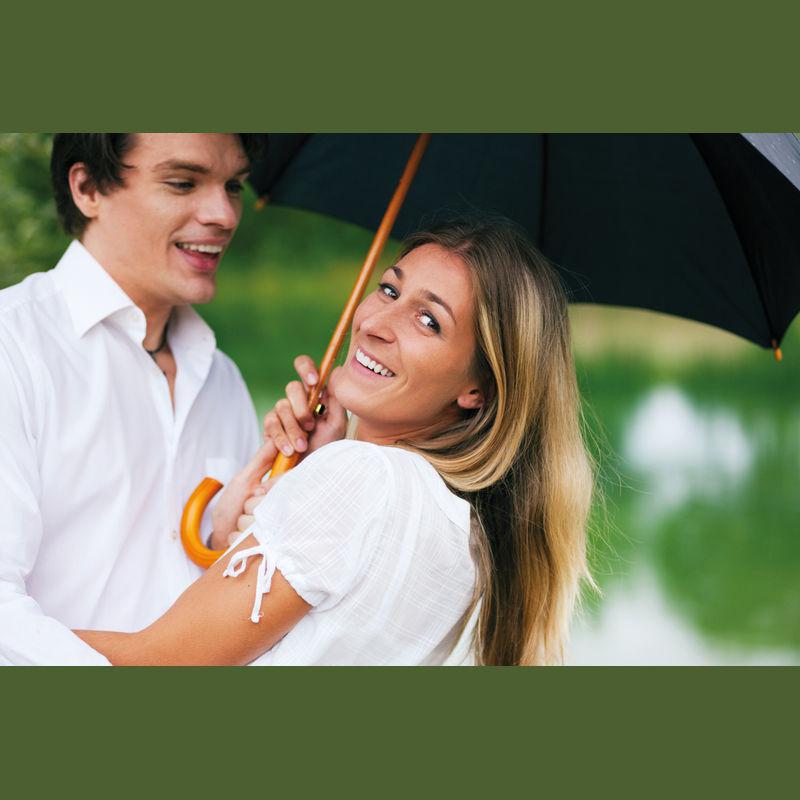 Umbrelă automată cu mâner din lemn Negru