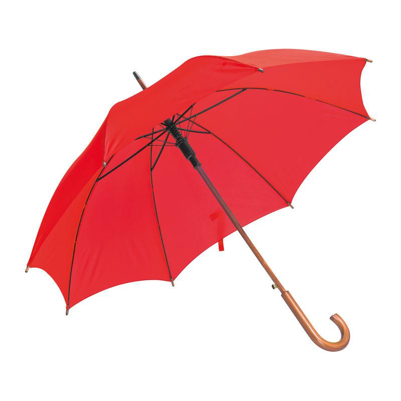 Umbrelă automată cu mâner din lemn Roșu