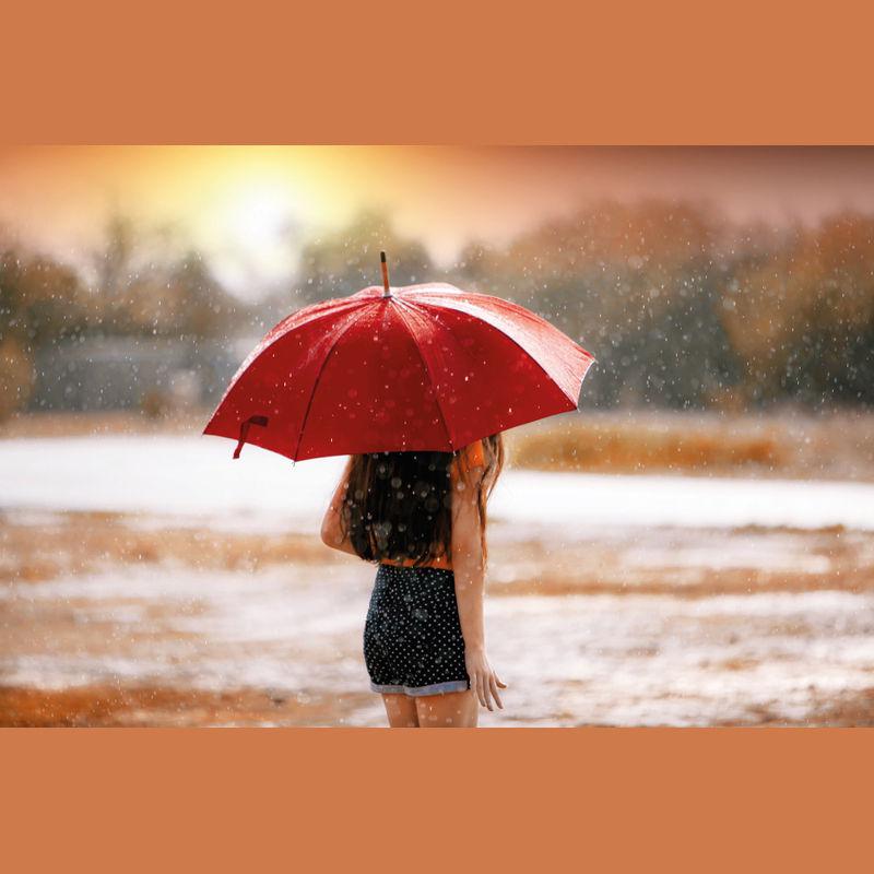 Umbrelă automată cu mâner din lemn Roșu