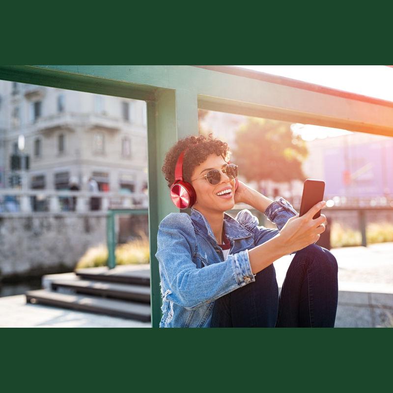 Căști bluetooth cu plăcuță metalică  Roșu