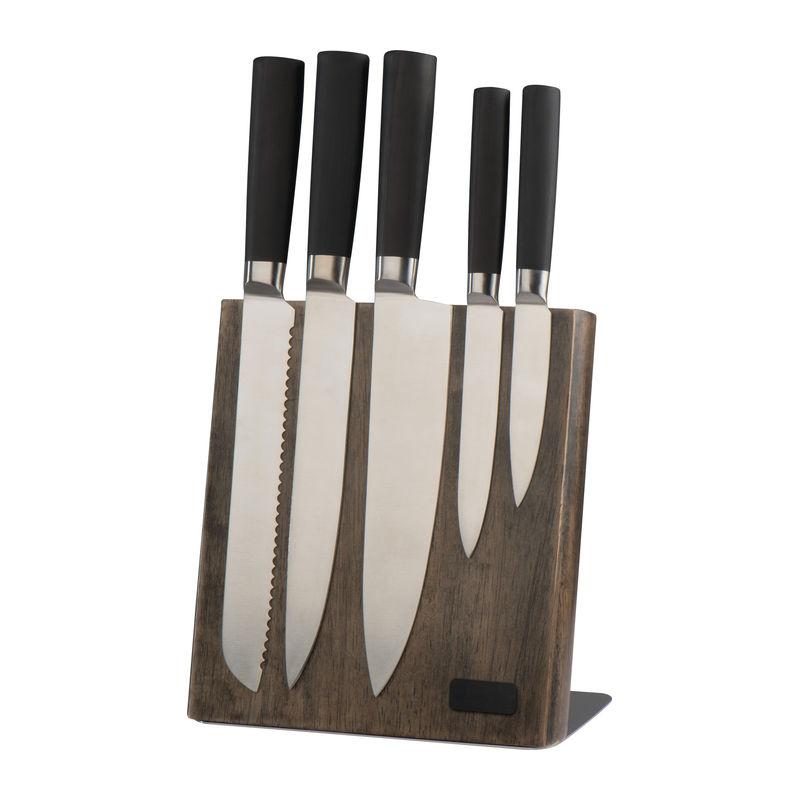 Set de 5 cuţite din inox pe suport din lemn Negru