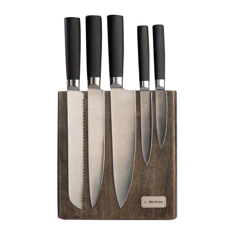 Set de 5 cuţite din inox pe suport din lemn Negru