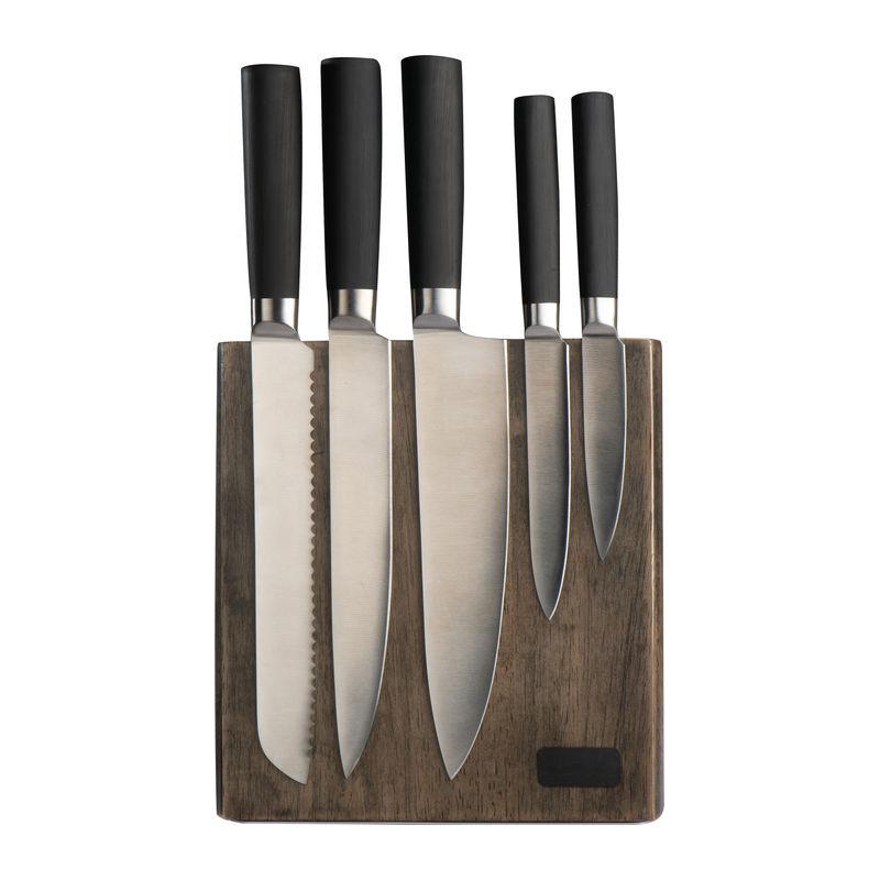 Set de 5 cuţite din inox pe suport din lemn Negru