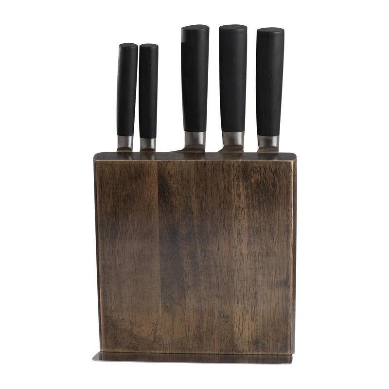 Set de 5 cuţite din inox pe suport din lemn Negru