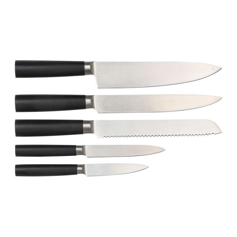 Set de 5 cuţite din inox pe suport din lemn Negru