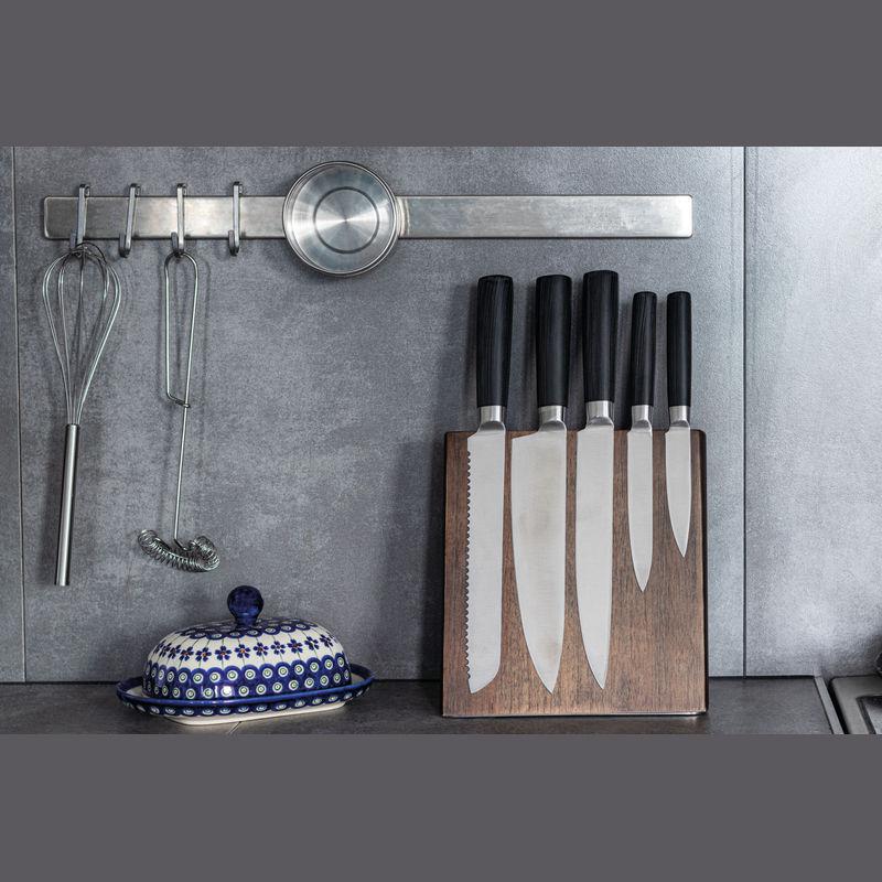 Set de 5 cuţite din inox pe suport din lemn Negru