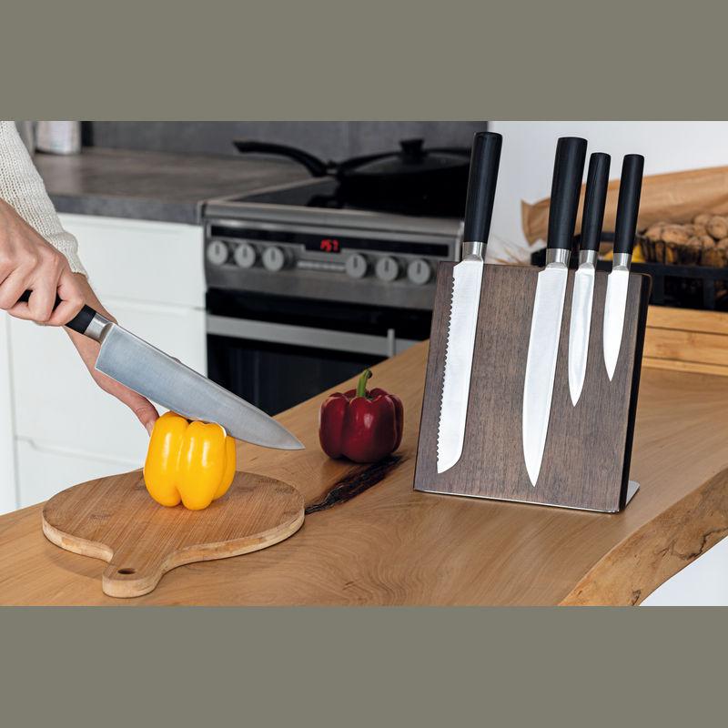 Set de 5 cuţite din inox pe suport din lemn Negru