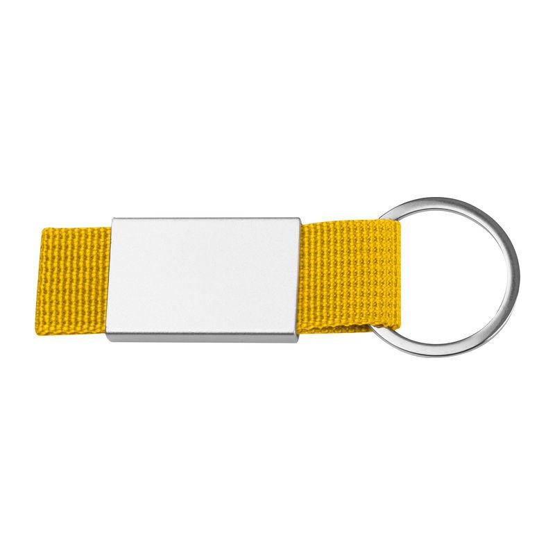 Breloc cu plăcuță metalică și curea colorată Galben
