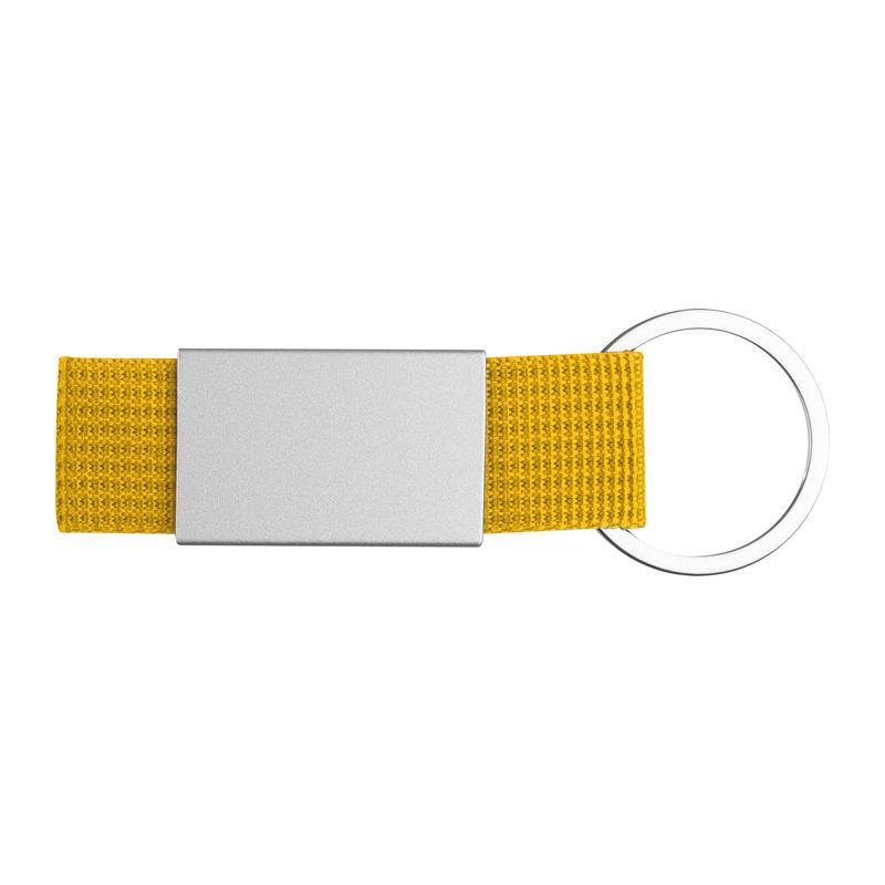 Breloc cu plăcuță metalică și curea colorată Galben
