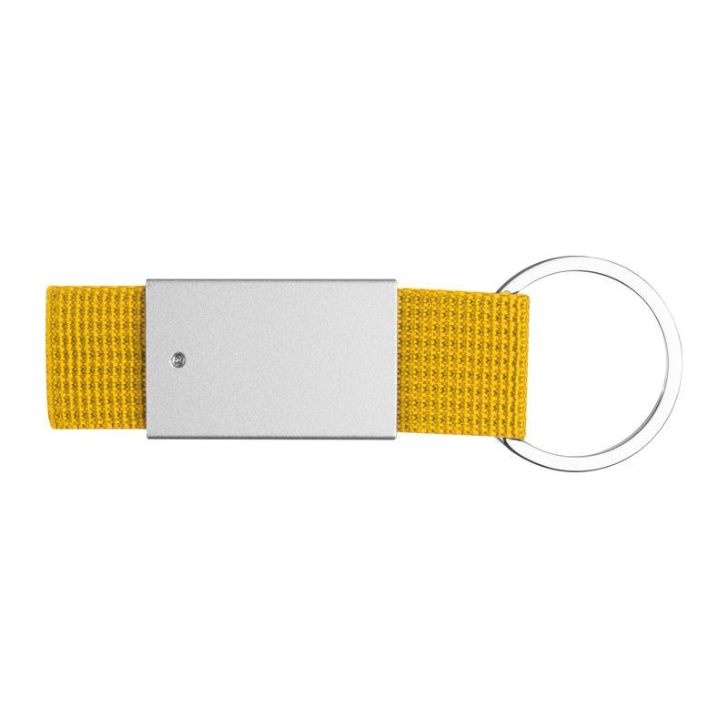 Breloc cu plăcuță metalică și curea colorată Galben