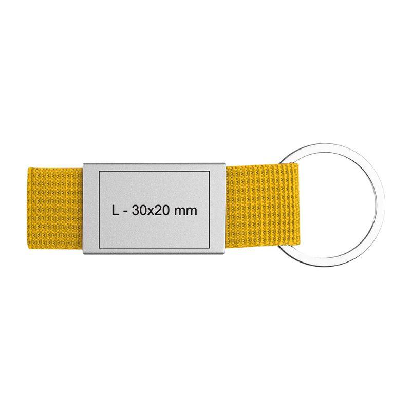 Breloc cu plăcuță metalică și curea colorată Galben