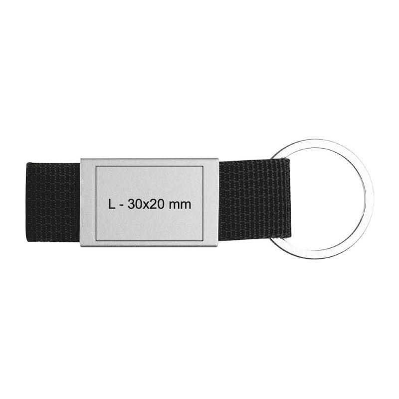 Breloc cu plăcuță metalică și curea colorată Negru