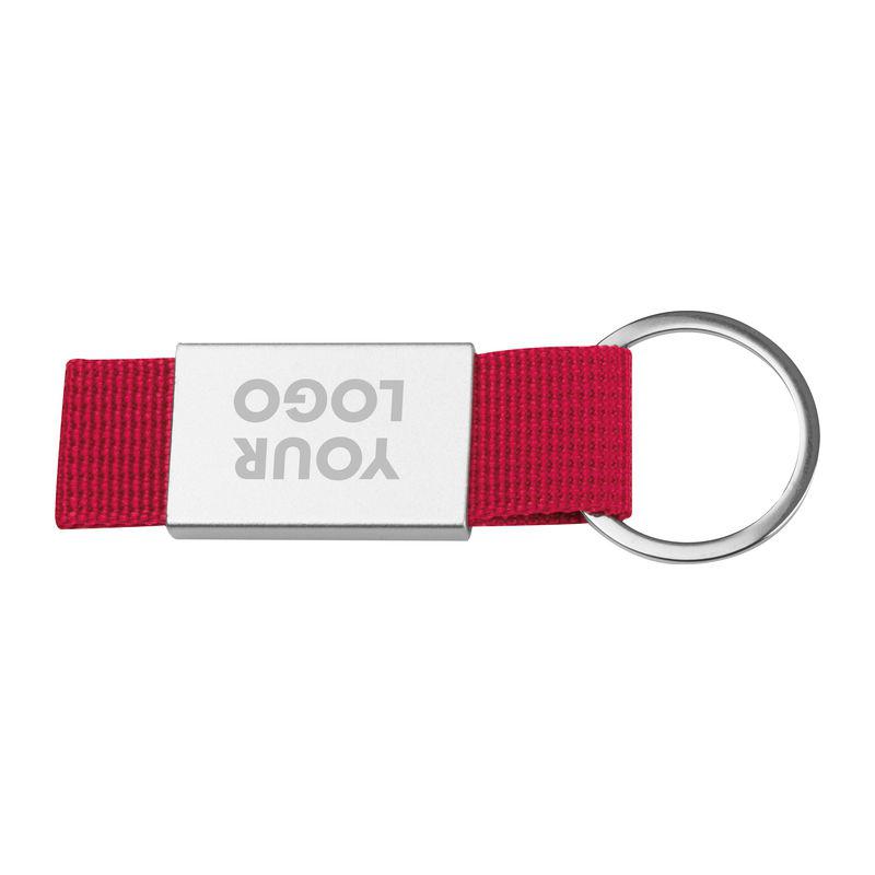 Breloc cu plăcuță metalică și curea colorată Roșu