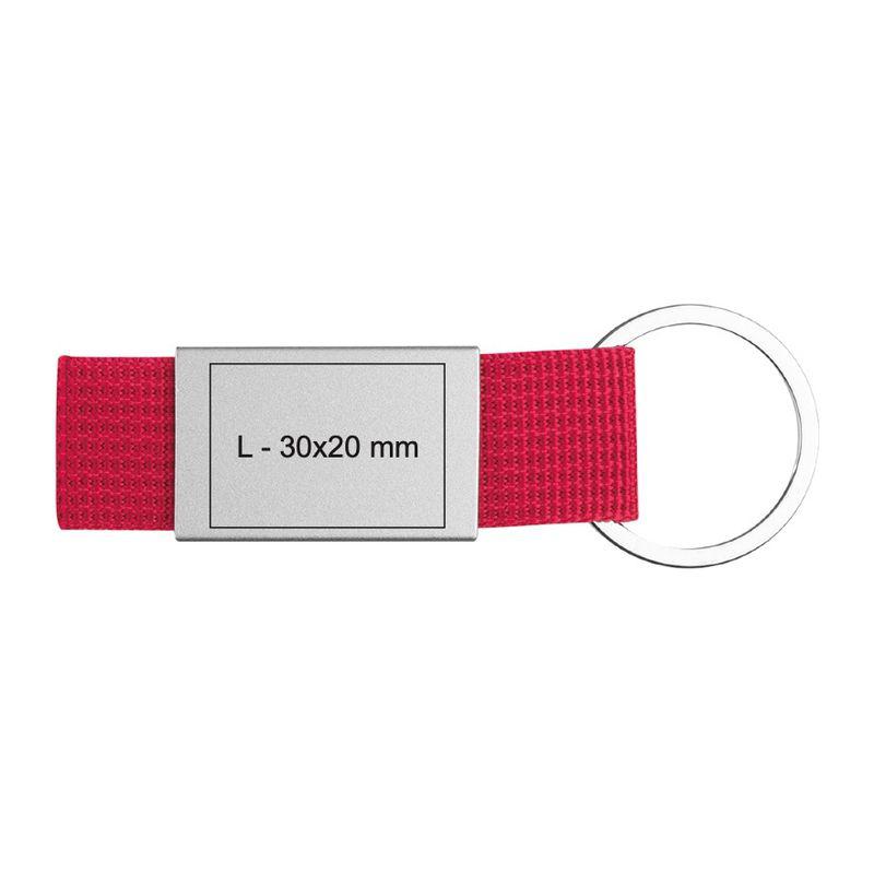 Breloc cu plăcuță metalică și curea colorată Roșu