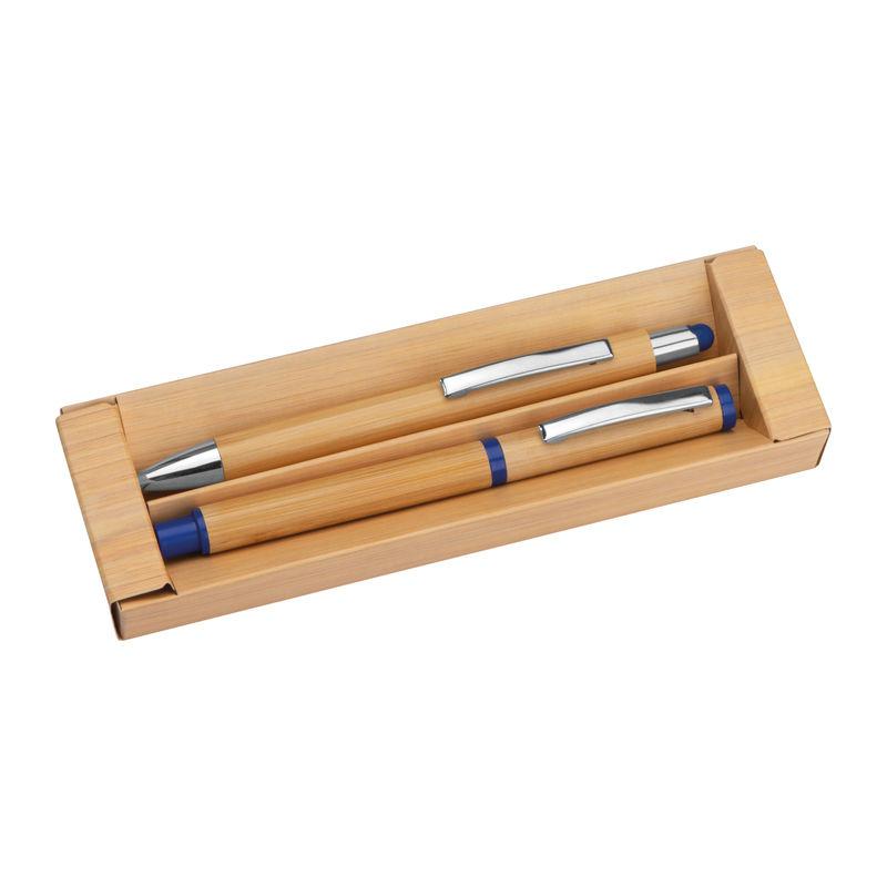 Set de scris din bambus cu accesorii argintii și colorate Albastru