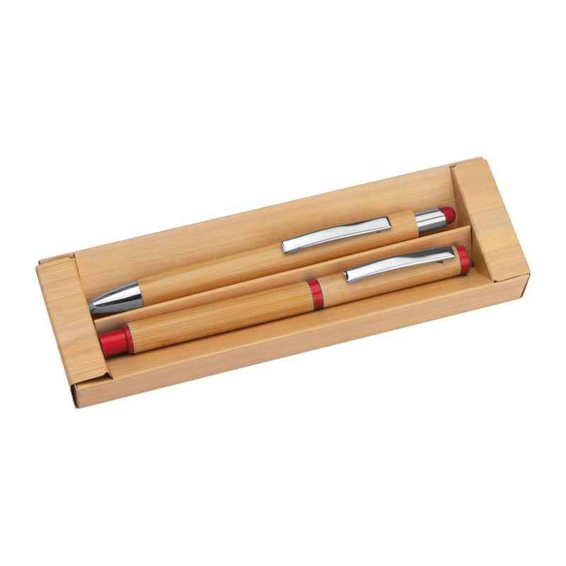 Set de scris din bambus cu accesorii argintii și colorate Roșu