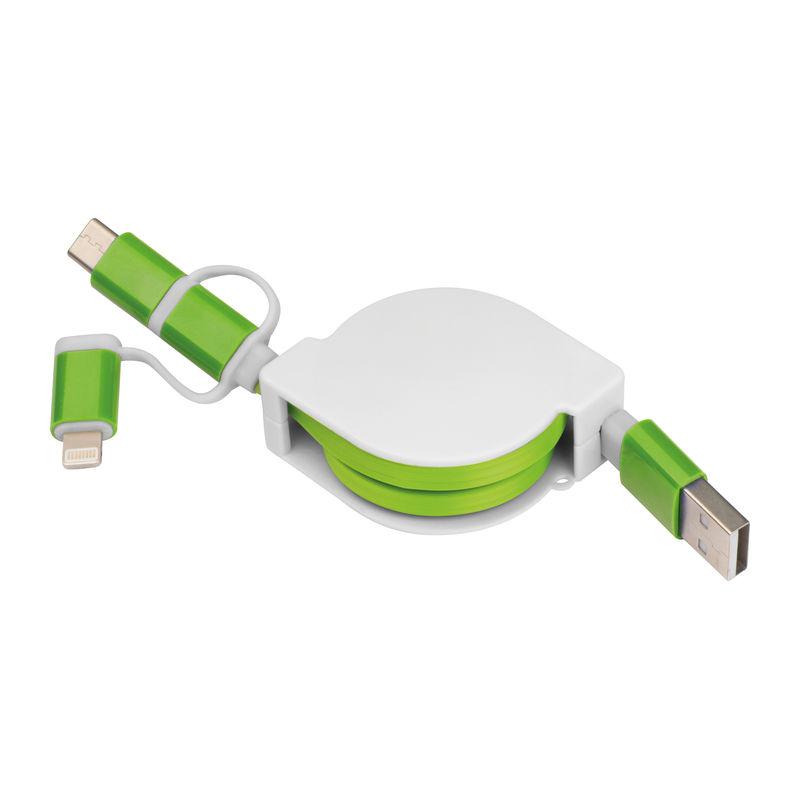 Cablu de încărcare retractabil cu 3 porturi Verde